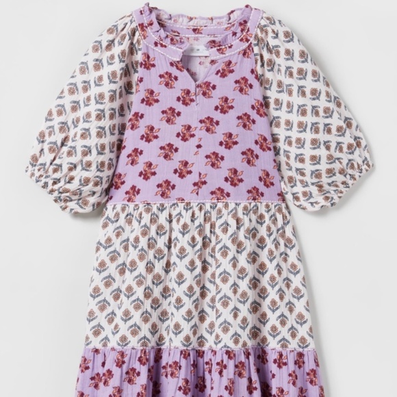 EUC Zara Girls Contrasting Floral Print Cotton Gauze Boho Dress 6yrs - Picture 1 of 5